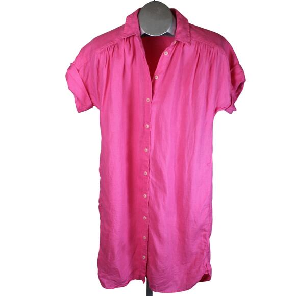 J Crew Baird McNutt Irish Linen Dress Womens XS Pink Button Front Preppy Career - Picture 1 of 5